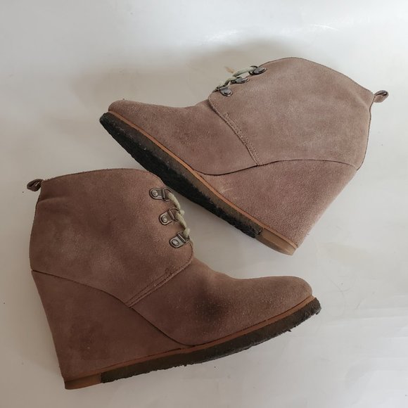 Steve Madden Tanngoo Suede Wedge Booties 7 Chestnut Brown Lace Up Ankle Boots - Picture 9 of 13
